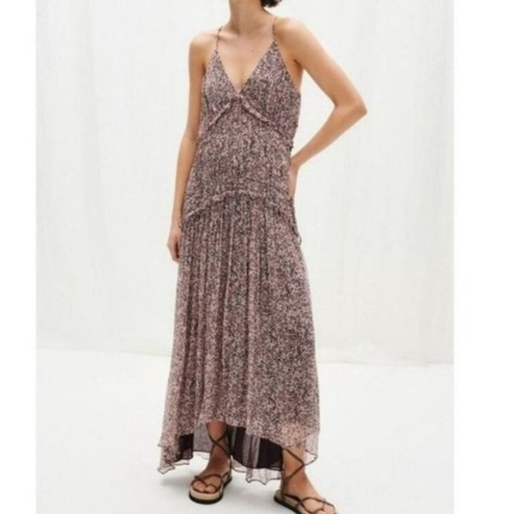 Shona Joy long ruched chiffon dress in Rouge Multi - Picture 5 of 6